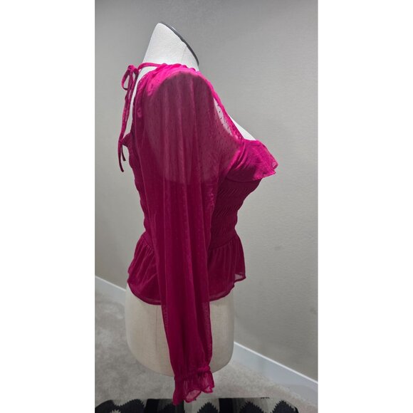 LC Lauren Conrad Womens Hot Pink Square Neck Smocked Maxi Skirt and With Ruffle - Picture 7 of 9